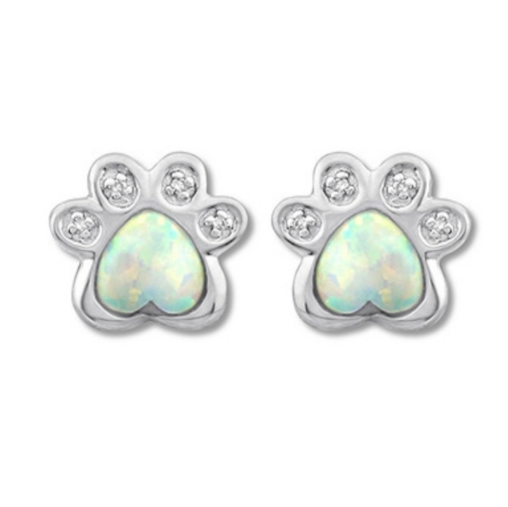 Opal Paw Print Earrings With Diamonds